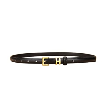Stylish SPOMUNT Gold Buckle Skinny Leather Belt for Women