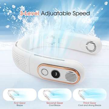 Viowey Neck Fan, 4 Turbos Foldable Portable Fan, 6000mAh Bladeless Neck Fan Rechargeable, LED Displa...