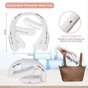 Viowey Neck Fan, 4 Turbos Foldable Portable Fan, 6000mAh Bladeless Neck Fan Rechargeable, LED Display, 3 Speeds Adjustment, 360°Cooling Airflow for Office, Outdoor, Travel, Home