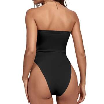 LYANER Women's Sexy Boned Bustier Sleeveless Strapless Corset Bodysuit Leotard Tube Tops Black Small