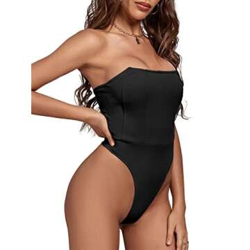 LYANER Women's Sexy Boned Bustier Sleeveless Strapless Corset Bodysuit Leotard Tube Tops Black Small