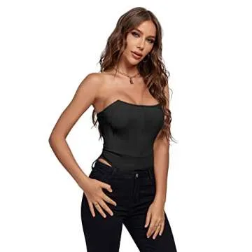 LYANER Women's Sexy Boned Bustier Sleeveless Strapless Corset Bodysuit Leotard Tube Tops Black Small