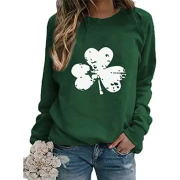 Dahuiya Women's Irish Lucky St Patricks Day Sweatshirt - Vintage Leprechaun Graphic Tee