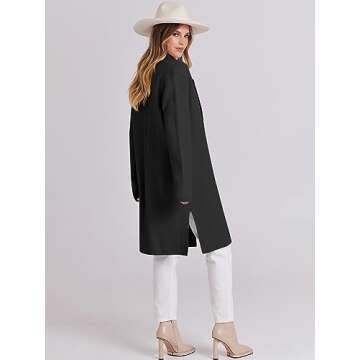 ANRABESS Women's Cardigans Sweater 2024 Casual Lapel Open Front Knit Warm Wool Coatigan Jacket Long Blazer Coat Black Small
