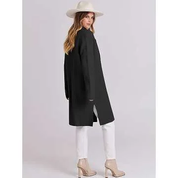 ANRABESS Women's Cardigans Sweater 2024 Casual Lapel Open Front Knit Warm Wool Coatigan Jacket Long Blazer Coat Black Small