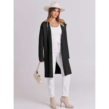 ANRABESS Women's Cardigans Sweater 2024 Casual Lapel Open Front Knit Warm Wool Coatigan Jacket Long Blazer Coat Black Small