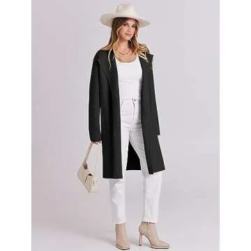 ANRABESS Women's Cardigans Sweater 2024 Casual Lapel Open Front Knit Warm Wool Coatigan Jacket Long Blazer Coat Black Small