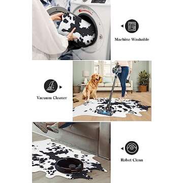 Lahome Faux Cowhide Area Rug - Cow Print Rugs for Living Room Dining Room Bedroom Western Decor, Large Premium Animal Skin Rugs, Cow Hide Print Carpet for Kids Room Office Nursery, 62"x75"/5.2'x6.2'