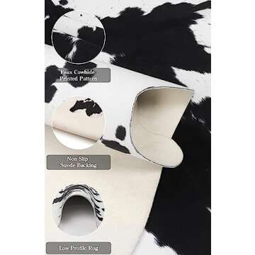 Lahome Faux Cowhide Area Rug - Cow Print Rugs for Living Room Dining Room Bedroom Western Decor, Large Premium Animal Skin Rugs, Cow Hide Print Carpet for Kids Room Office Nursery, 62"x75"/5.2'x6.2'