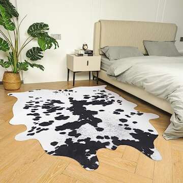 Lahome Faux Cowhide Area Rug - Cow Print Rugs for Living Room Dining Room Bedroom Western Decor, Large Premium Animal Skin Rugs, Cow Hide Print Carpet for Kids Room Office Nursery, 62"x75"/5.2'x6.2'