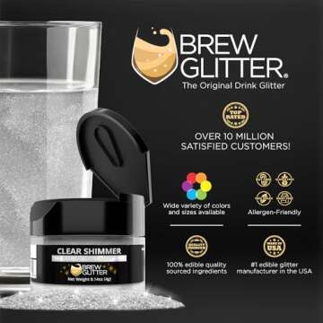 Brew Glitter - Clear Shimmer (4g 1x Shaker Jar) | Genuine Edible Drink Glitter Created for Cocktails, Beer, Wine, Soda, Tea, Lemonade, Juice, Garnish, & Any Other Beverage