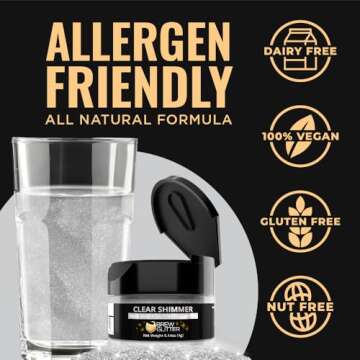Brew Glitter - Clear Shimmer (4g 1x Shaker Jar) | Genuine Edible Drink Glitter Created for Cocktails, Beer, Wine, Soda, Tea, Lemonade, Juice, Garnish, & Any Other Beverage