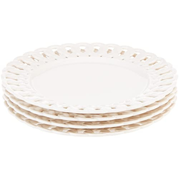 Gracie China by Coastline Imports, Heirloom Collection, 8-Inch Dessert Plate, White Fine Pierced Porcelain, Set of 4