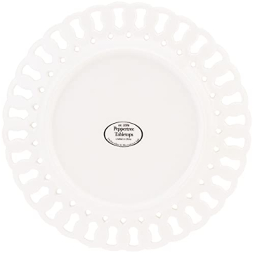 Gracie China by Coastline Imports, Heirloom Collection, 8-Inch Dessert Plate, White Fine Pierced Porcelain, Set of 4
