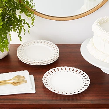 Gracie China by Coastline Imports, Heirloom Collection, 8-Inch Dessert Plate, White Fine Pierced Porcelain, Set of 4