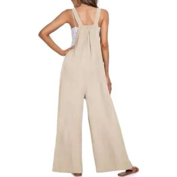 UEU Women's Bib Overalls Casual Beach Loose Flowy Brown Wide Leg Jumpsuits Straps Sleeveless Rompers with Pockets