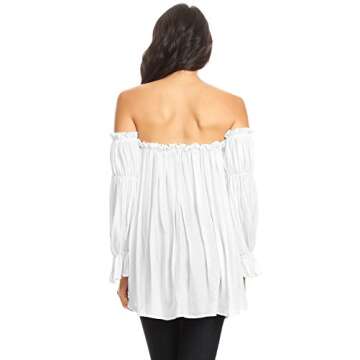 Anna-Kaci Womens Semi Sheer Boho Peasant Long Sleeve Off The Shoulder Top, White, Large