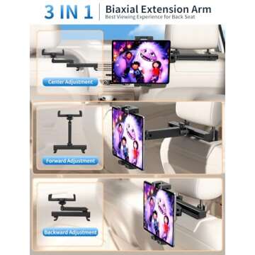 Tablet Holder for Car Headrest, [3 in 1 Adjustable Extension Arm] iPad Car Mount for Back Seat, Road...