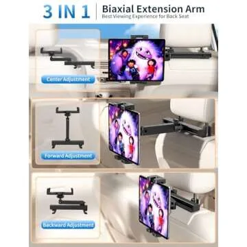 Tablet Holder for Car Headrest, [3 in 1 Adjustable Extension Arm] iPad Car Mount for Back Seat, Road...
