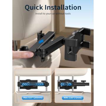 Tablet Holder for Car Headrest, [3 in 1 Adjustable Extension Arm] iPad Car Mount for Back Seat, Road Trip Essentials for Kids, for 4.7-12.9" Tablet Like iPad Pro, Air, Mini, Galaxy, Fire HD Tablet