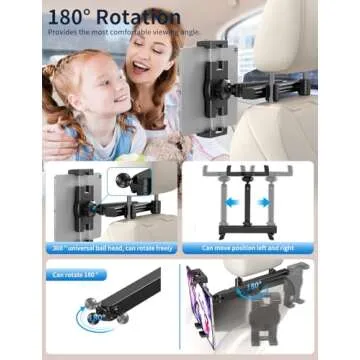 Tablet Holder for Car Headrest, [3 in 1 Adjustable Extension Arm] iPad Car Mount for Back Seat, Road Trip Essentials for Kids, for 4.7-12.9" Tablet Like iPad Pro, Air, Mini, Galaxy, Fire HD Tablet