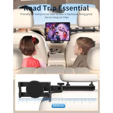 Tablet Holder for Car Headrest, [3 in 1 Adjustable Extension Arm] iPad Car Mount for Back Seat, Road Trip Essentials for Kids, for 4.7-12.9" Tablet Like iPad Pro, Air, Mini, Galaxy, Fire HD Tablet