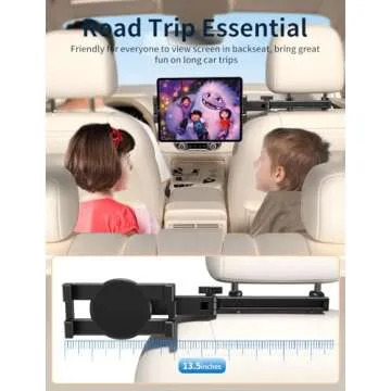 Tablet Holder for Car Headrest, [3 in 1 Adjustable Extension Arm] iPad Car Mount for Back Seat, Road Trip Essentials for Kids, for 4.7-12.9" Tablet Like iPad Pro, Air, Mini, Galaxy, Fire HD Tablet