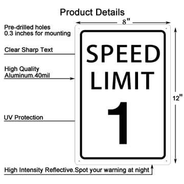 Speed Limit 1 Mph Sign, Warning Slow Down Sign Novelty Traffic Property Cottage Road Street Sign 8 X...