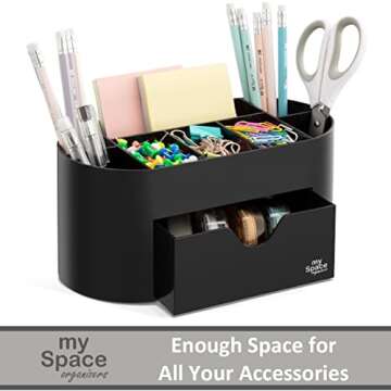 Black Desk Organizer for Office Supplies and Desk Accessories - Pen Holder Desktop Organization for ...