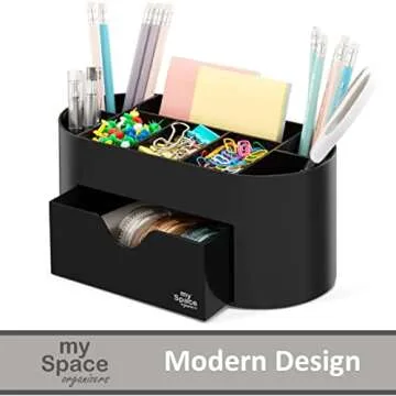 Black Desk Organizer for Office Supplies and Desk Accessories - Pen Holder Desktop Organization for Room College Dorm Home School (Black)