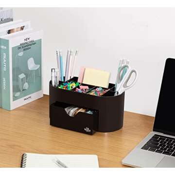 Black Desk Organizer for Office Supplies and Desk Accessories - Pen Holder Desktop Organization for Room College Dorm Home School (Black)