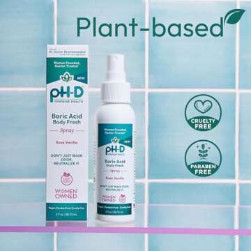 pH-D Feminine Health Support - Boric Acid Body Fresh Spray - Vegan, Paraben-Free, Plant Based - Rose Vanilla Scented - 3oz
