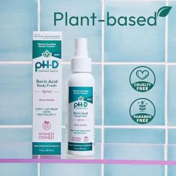 pH-D Feminine Health Support - Boric Acid Body Fresh Spray - Vegan, Paraben-Free, Plant Based - Rose Vanilla Scented - 3oz