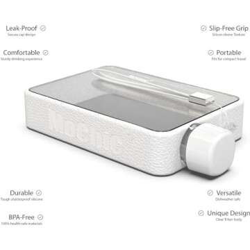 Mochic 13oz Portable Water Flask Flat Water Bottle for Purse Mug BPA Free A5 Slim Square Water Bottle Flask Leak Proof Plastic Flask Bottle for Travel (White)