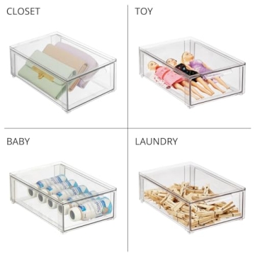 mDesign Stackable Clear Bathroom Storage Organizer Bins