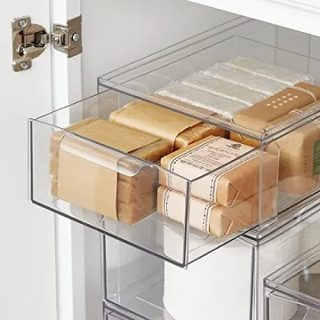 mDesign Stackable Clear Bathroom Storage Organizer Bins