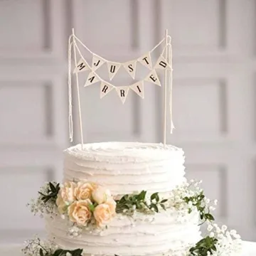 Rustic Just Married Wedding Cake Topper Elegant Ivory Decoration