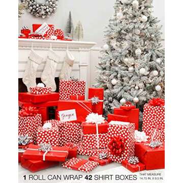 American Greetings 175 sq. ft. Reversible Red Wrapping Paper for Christmas and All Holidays, Red and White Polka Dots (1 Jumbo Roll 30 in. x 70 ft.)