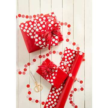 American Greetings 175 sq. ft. Reversible Red Wrapping Paper for Christmas and All Holidays, Red and White Polka Dots (1 Jumbo Roll 30 in. x 70 ft.)