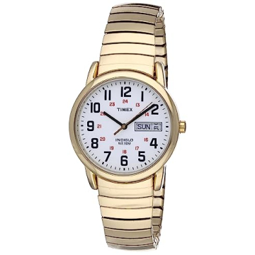 Timex Men's Easy Reader 35mm Day-Date Watch – Gold-Tone Case White Dial with Gold-Tone Expansion B...