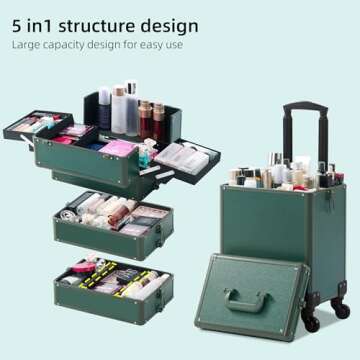 Somduy Makeup Train Case, Rolling Makeup Case with Lid, 5 in 1 Cosmetology Case on Wheels, Christmas...