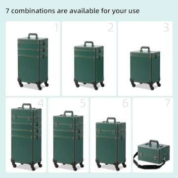 Somduy Makeup Train Case, Rolling Makeup Case with Lid, 5 in 1 Cosmetology Case on Wheels, Christmas Gift, Large Makeup Case Organizers, Profesional Cosmetic Case for Salon Barber, Green