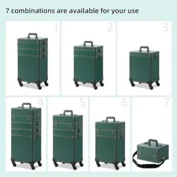 Somduy Makeup Train Case, Rolling Makeup Case with Lid, 5 in 1 Cosmetology Case on Wheels, Christmas Gift, Large Makeup Case Organizers, Profesional Cosmetic Case for Salon Barber, Green