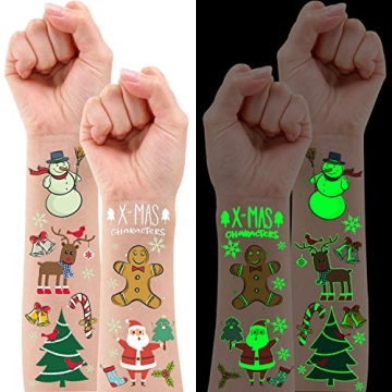 Partywind Luminous Christmas Temporary Tattoos - Glow in the Dark for Kids Parties