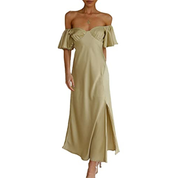 Elegant Off Shoulder Satin Dress for Women - Wedding Guest & Cocktail