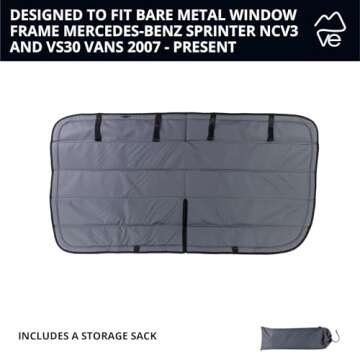 VanEssential Insulated Magnetic Blackout Window Cover Designed for Mercedes-Benz NCV3 & VS30 Crew Window with Bare Metal Window Frame ONLY (Van Years 2007 to Current Model) - Charcoal Gray
