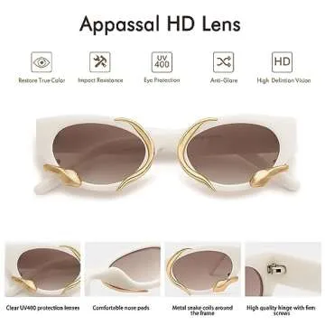 Appassal Trendy Snake Sunglasses for Women Men Vintage Cateye Y2k Sunnie AP3621,Beige/Brown/Gold Snake