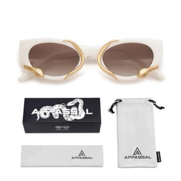 Appassal Trendy Snake Sunglasses for Women Men Vintage Cateye Y2k Sunnie AP3621,Beige/Brown/Gold Snake
