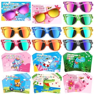 24 Sets Valentines Day Cards with Kids Sunglasses Bulk, Valentines Day Gifts for Kids Classroom, Kid...