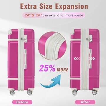 Merax Luggage Set 3 Piece Suitcase Set with Cosmetic Case Expandable Spinner Wheels Vintage Luggage Sets(Pink,20"+24"+28")